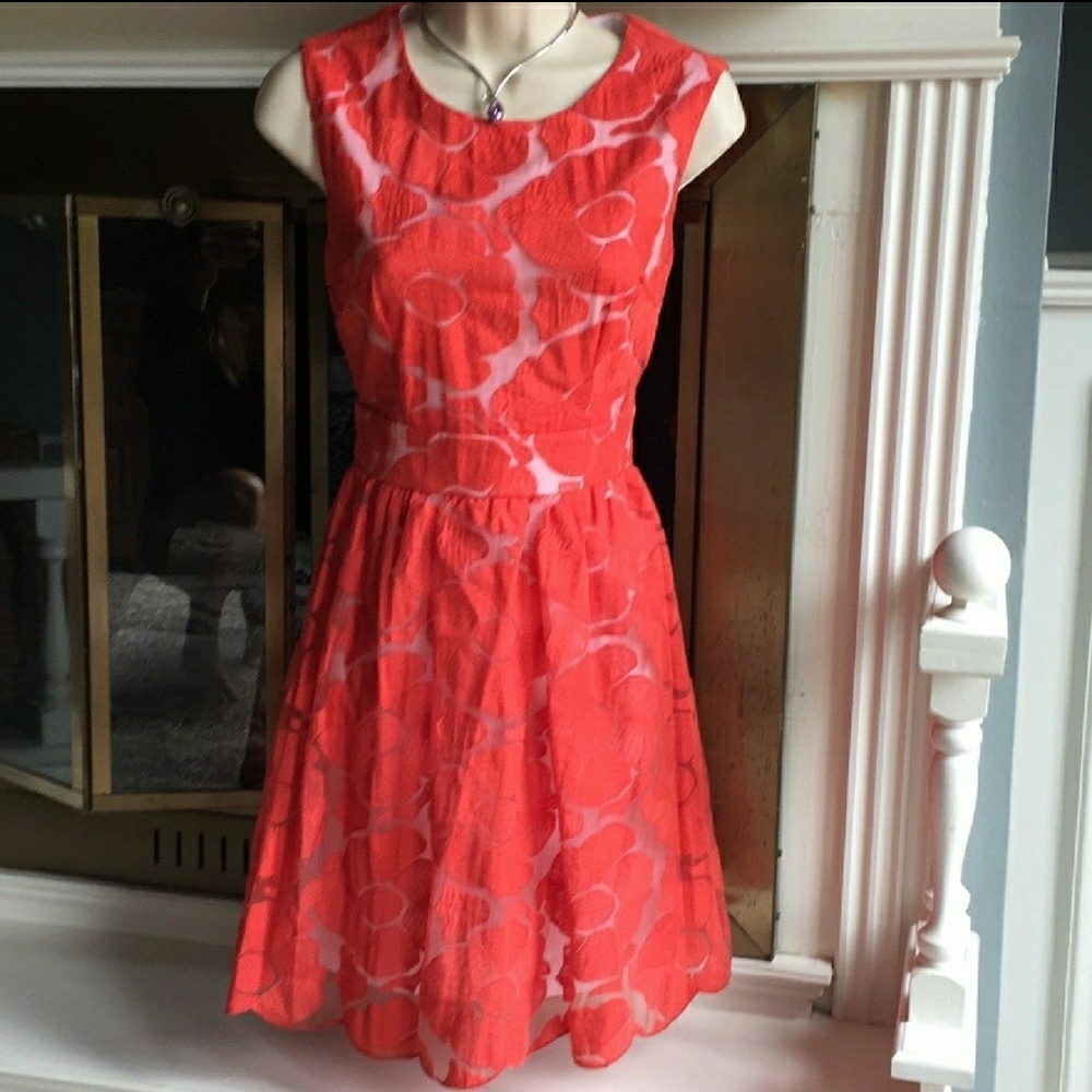 Lace overlay dress, Coral white